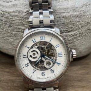 Stuhrling Men’s Stainless Steel Skeleton Watch with Blue Hands